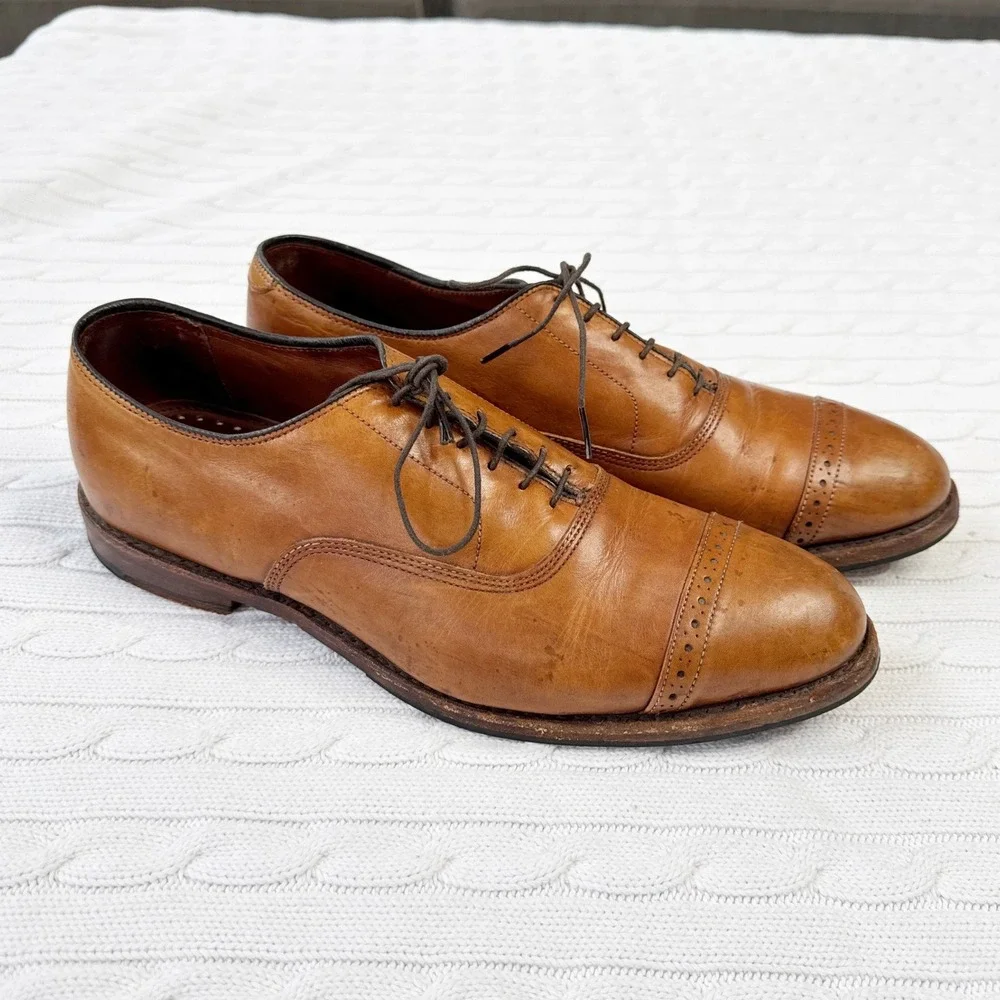 Brooks Brothers Mens 10 D Tan Leather Cap Toe Oxford‎ Dress Shoes Made in USA